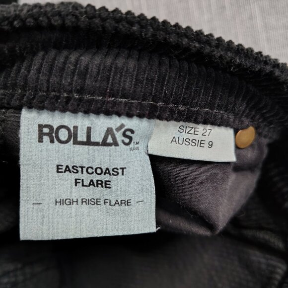 Rollas East Coast Flare Pants Womens Size 27x32 Black Corduroy High Bell Bottom - Picture 11 of 13